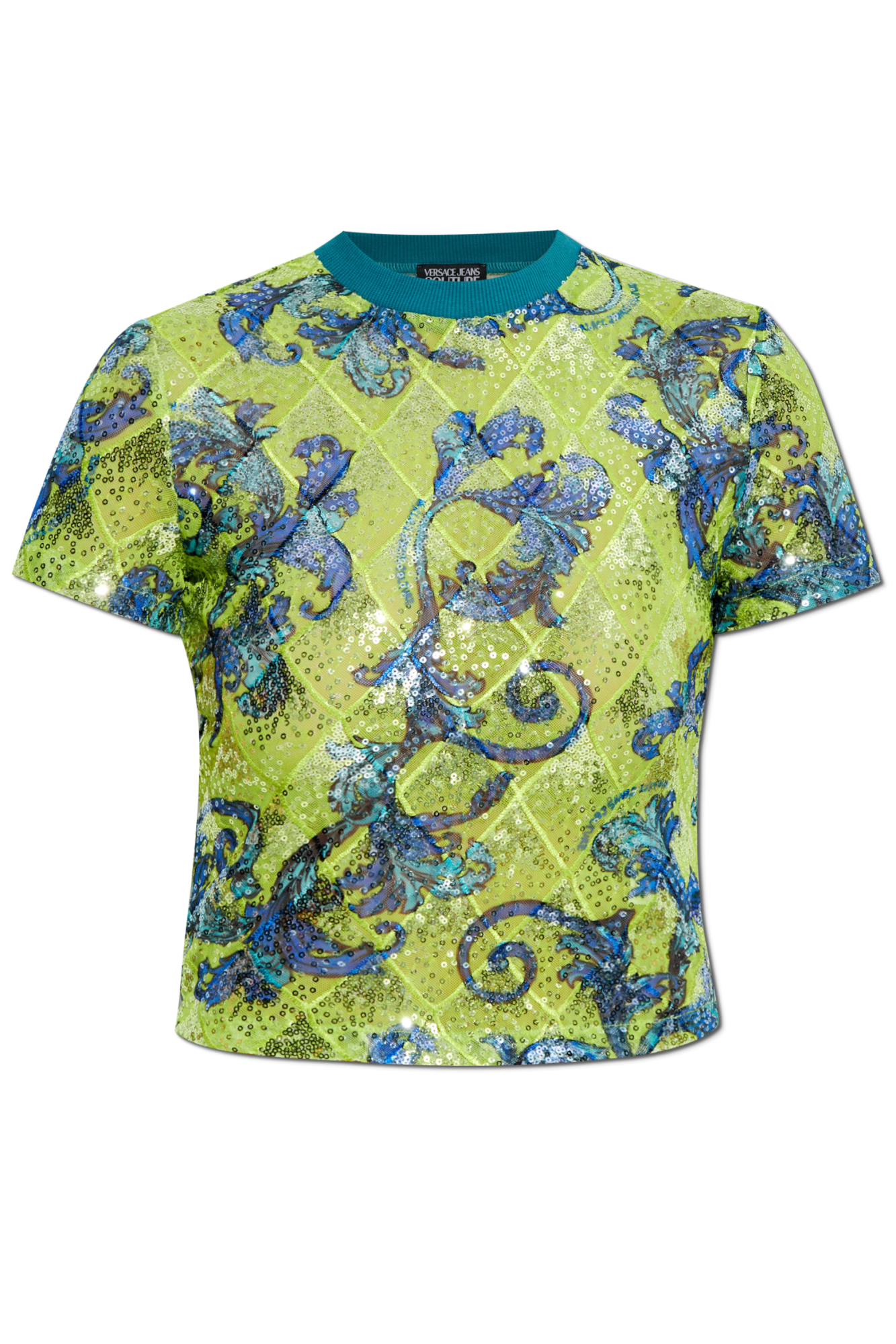 Tシャツ・カットソー VERSACE JEANS COUTURE Woman T-Shirt Green 78HAHC05CJ02C 166 Green Sequin T-shirt Versace Jeans Couture - Vitkac AS